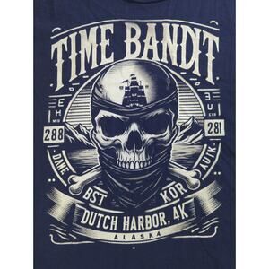 Time Bandit Tank Top L Blue Skull Dutch Harbor AK Port & Co Fan Favorite Tee